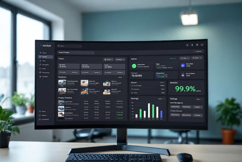 Web application admin dashboard on a monitor