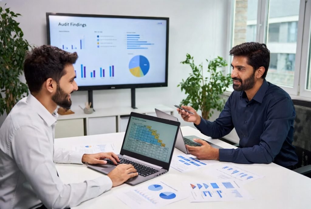 IT consultants reviewing audit findings