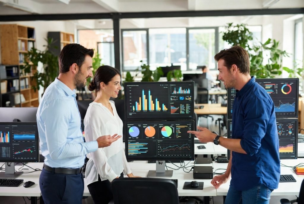 Team monitoring analytics dashboards after launch